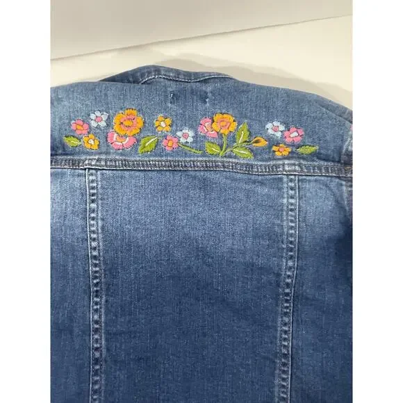 Garnet Hill Kids Jean Jacket with Embroidered Flowers Size Large - Picture 10 of 16